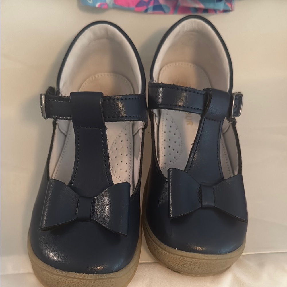 L'Amour Blue Dress Shoes with Bow and T-Strap